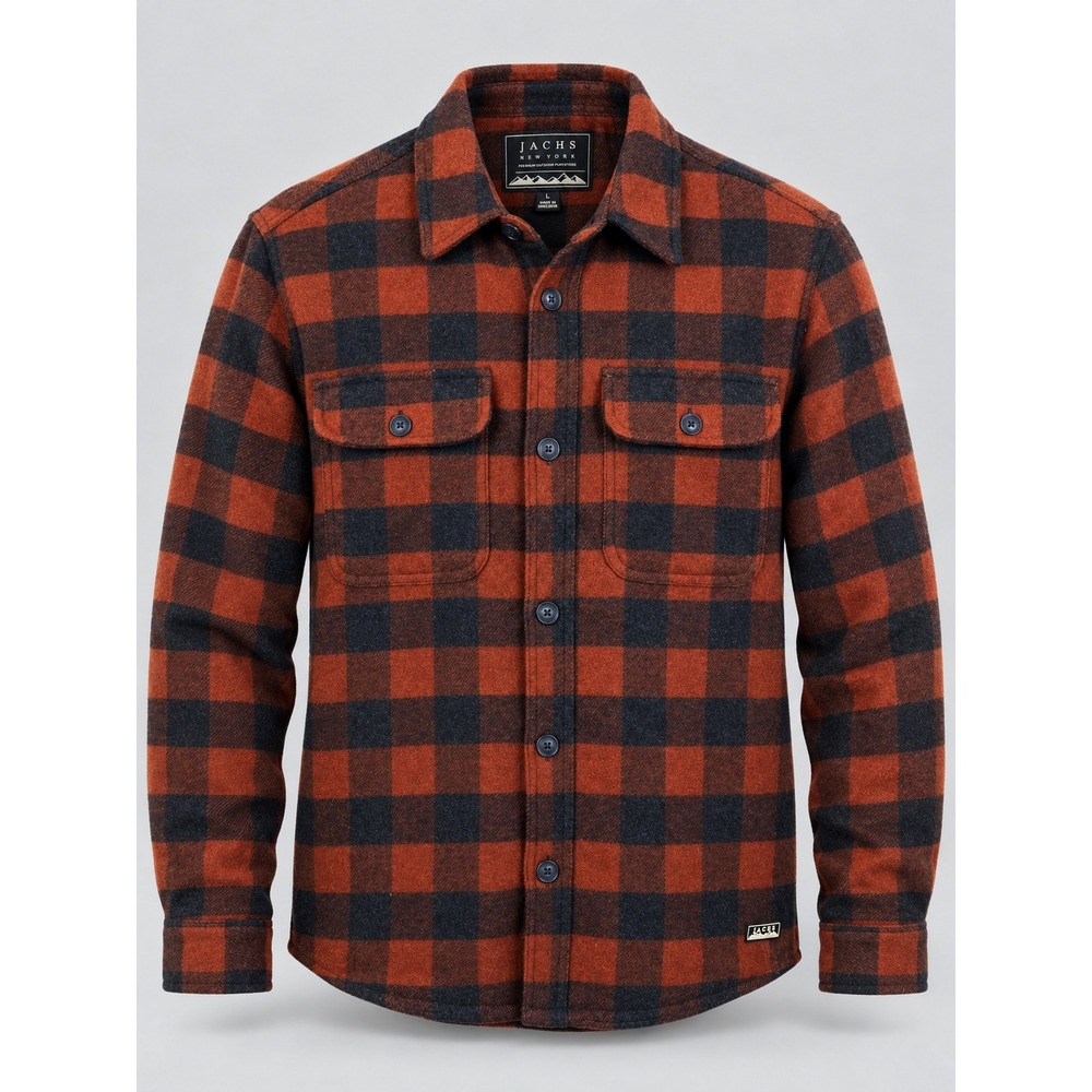 NWT Jachs New York Shirt Jacket Mens L Rust Black Buffalo Plaid Flannel Shacket